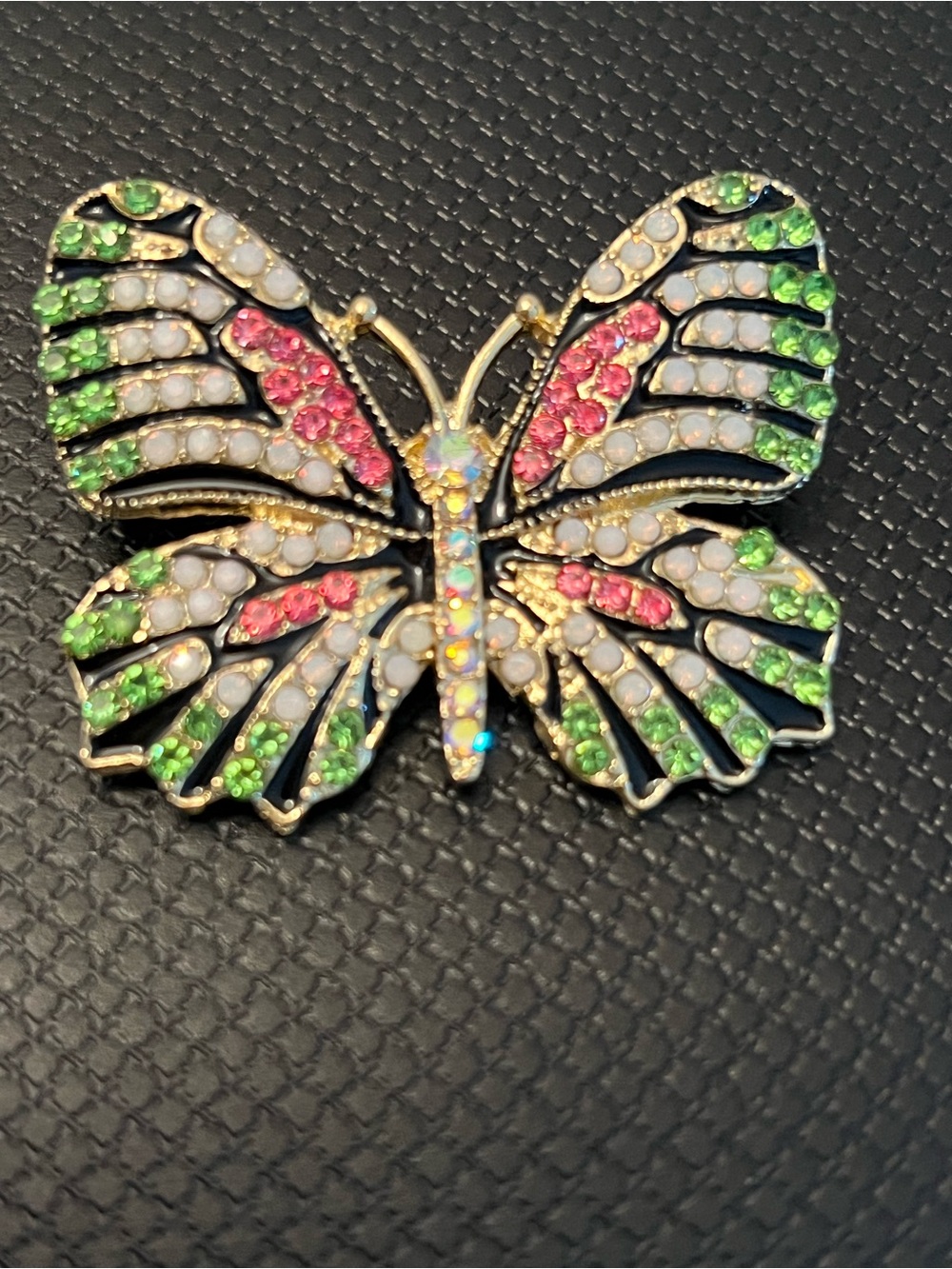 Butterfly Crystal Brooch - Pink, Green & White Sparkle